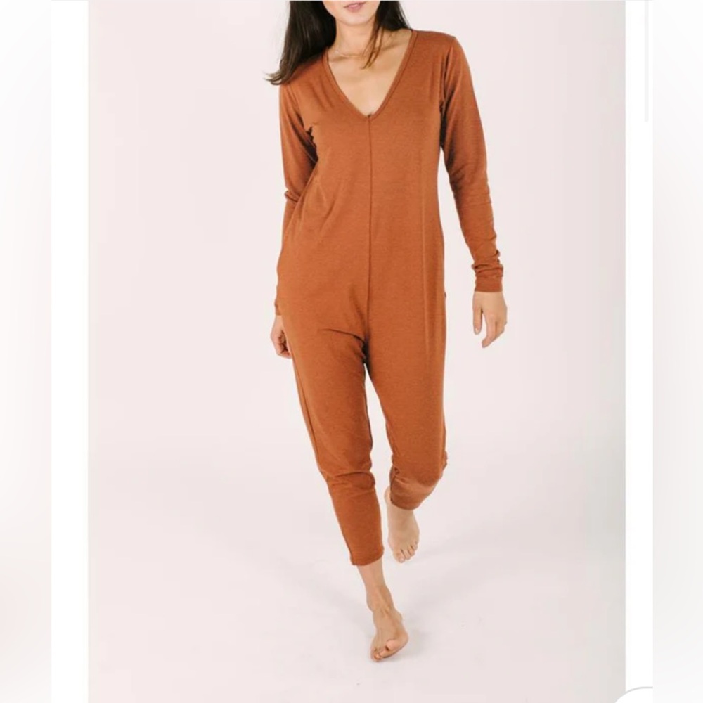 Smash + Tess Burnt Orange The Friday Long Sleeve V-Neck Romper